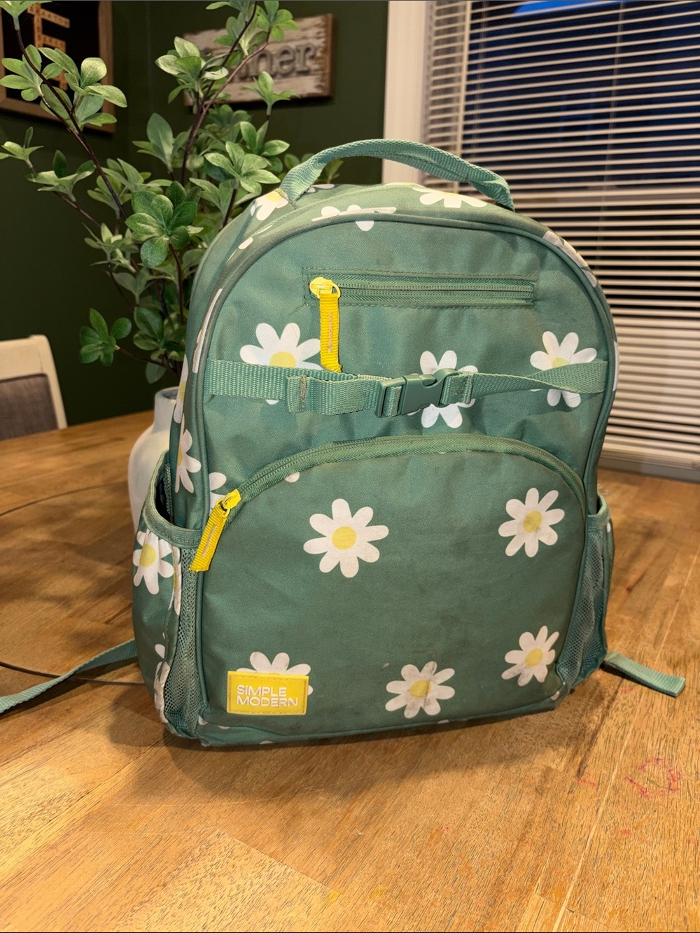 Simple Modern Kids Green Daisy Backpack with Yellow Accents